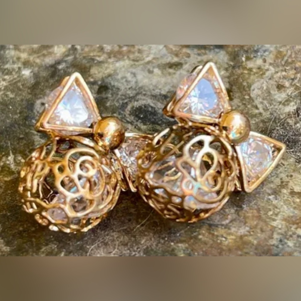 Vintage Sterling Silver Gold Vermeil & Crystal Earrings 925